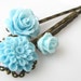 flower bobby pins set, light blue hair pins, flower hair accessories rose hairpins chrysanthemum