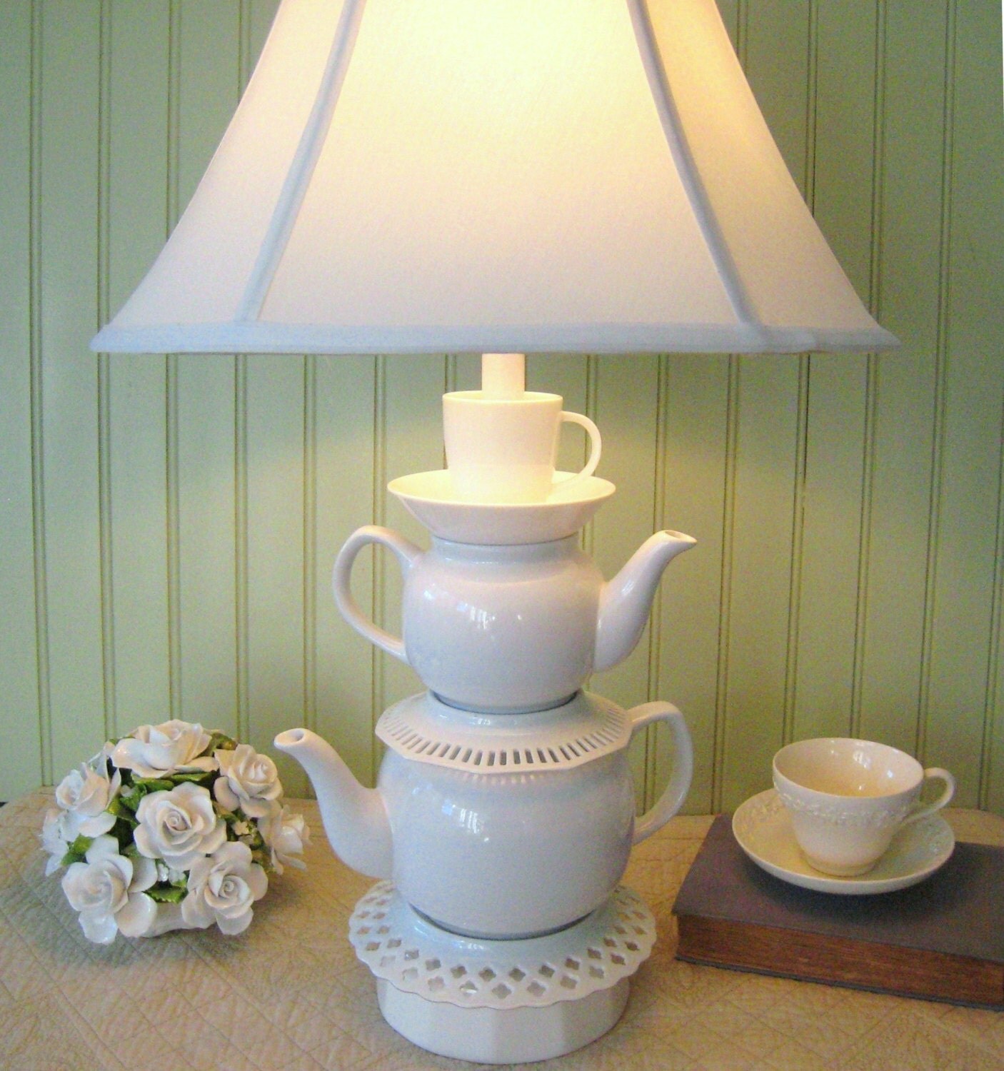 Teapot Lamp White Teapots Tea Cup and Reticulated by ThistleandJug