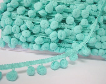 5 Yards Aqua Green Large Pom Pom Trim, Mint Trim, Mint green trim, Mint pom pom trim, Trim Lot, Wholesale, Trim, mint pom pom fringe
