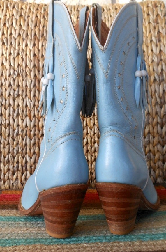 Rare Collectors Vintage Baby Blue Cowgirl Boots with Fringe by