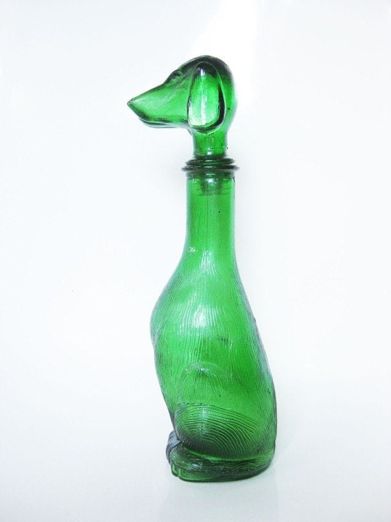 Green Glass Dog Decanter 1950's Tuscan Italian by morgansbounty