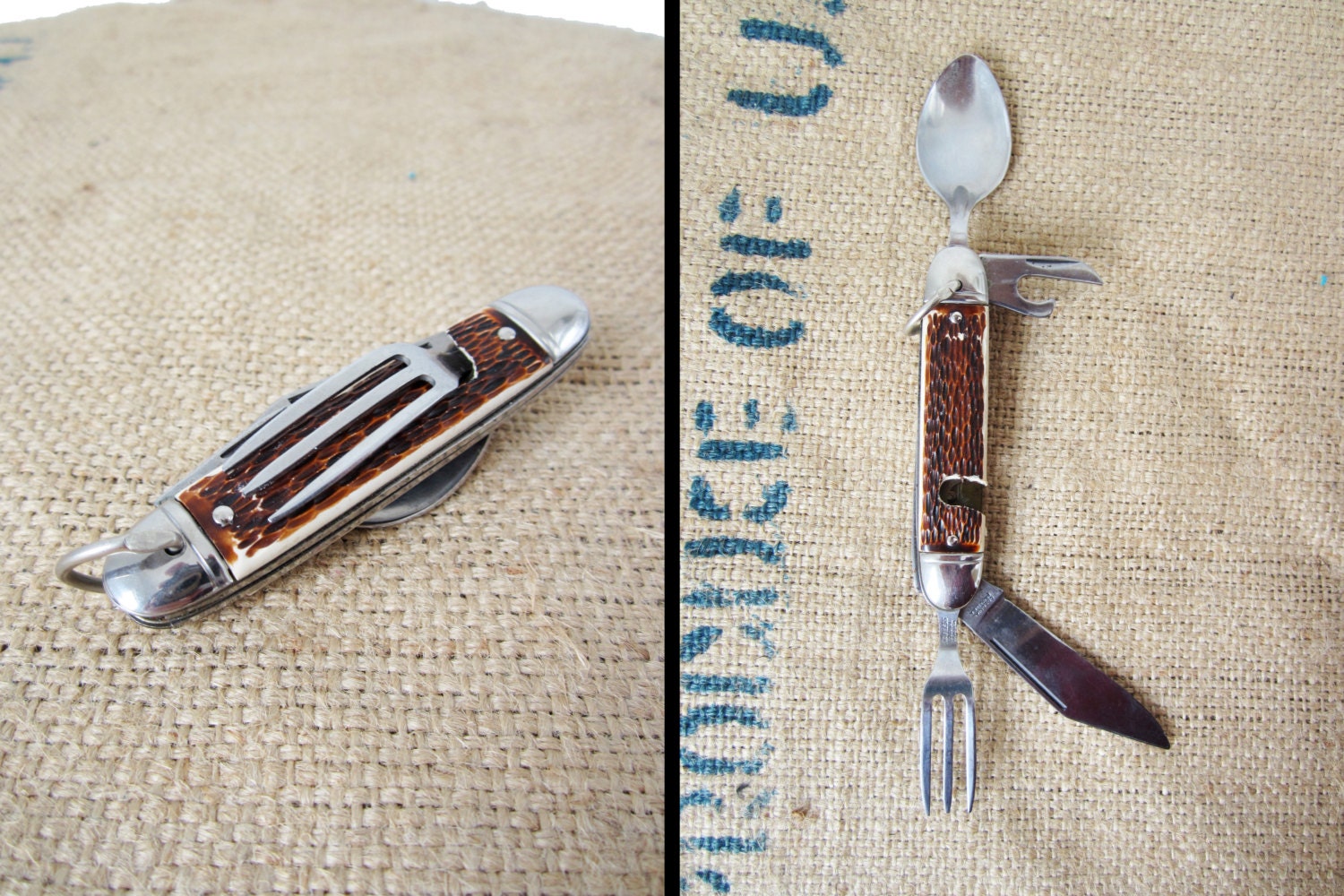 Vintage Camping Pocket Knife Fork and Spoon Colonial 1960s