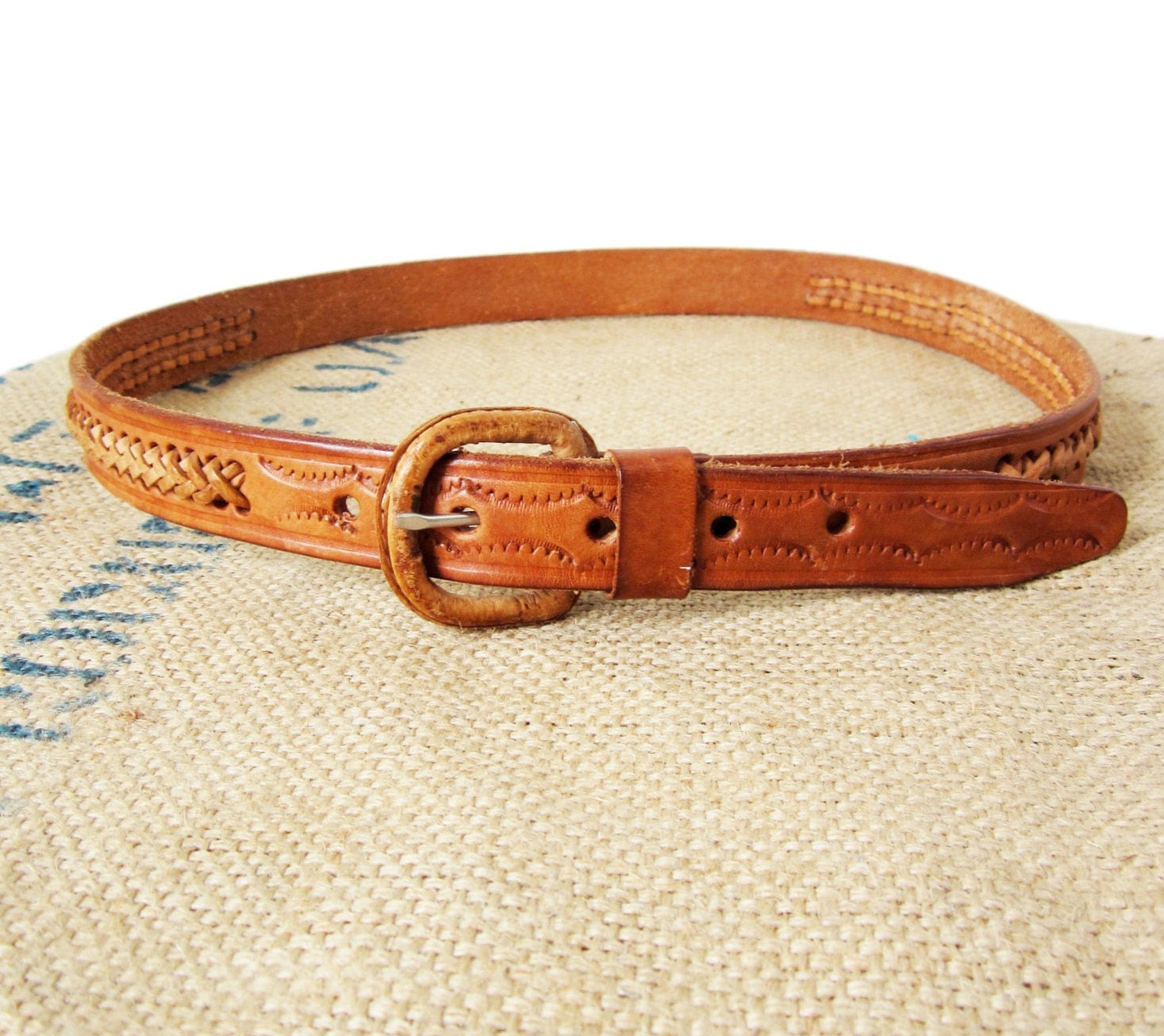 Vintage Mexican Leather Belt Woven Laced and by MemoryVintage