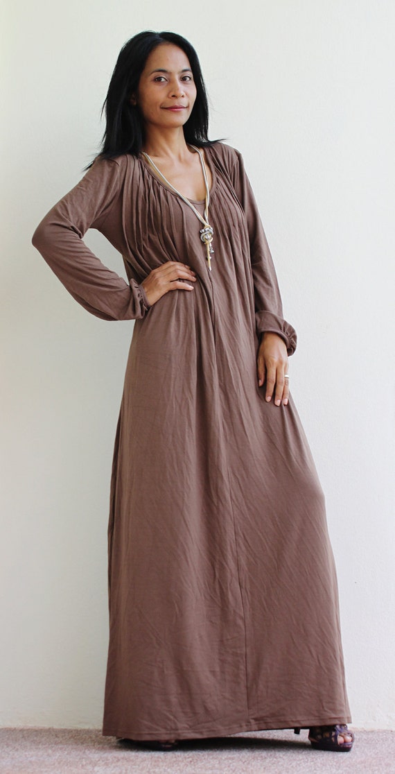 Long Sleeved Maxi Dress Brown Grey Dress Tube Evening Gown