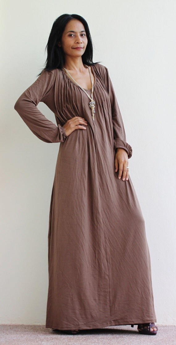 Long Sleeved Maxi Dress - Brown Grey Dress Tube Evening Gown : Autumn ...