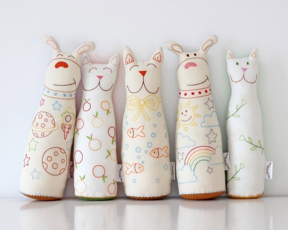 Stuffed Cat Toy Plush Fabric Animal Hand by TheFoxintheAttic