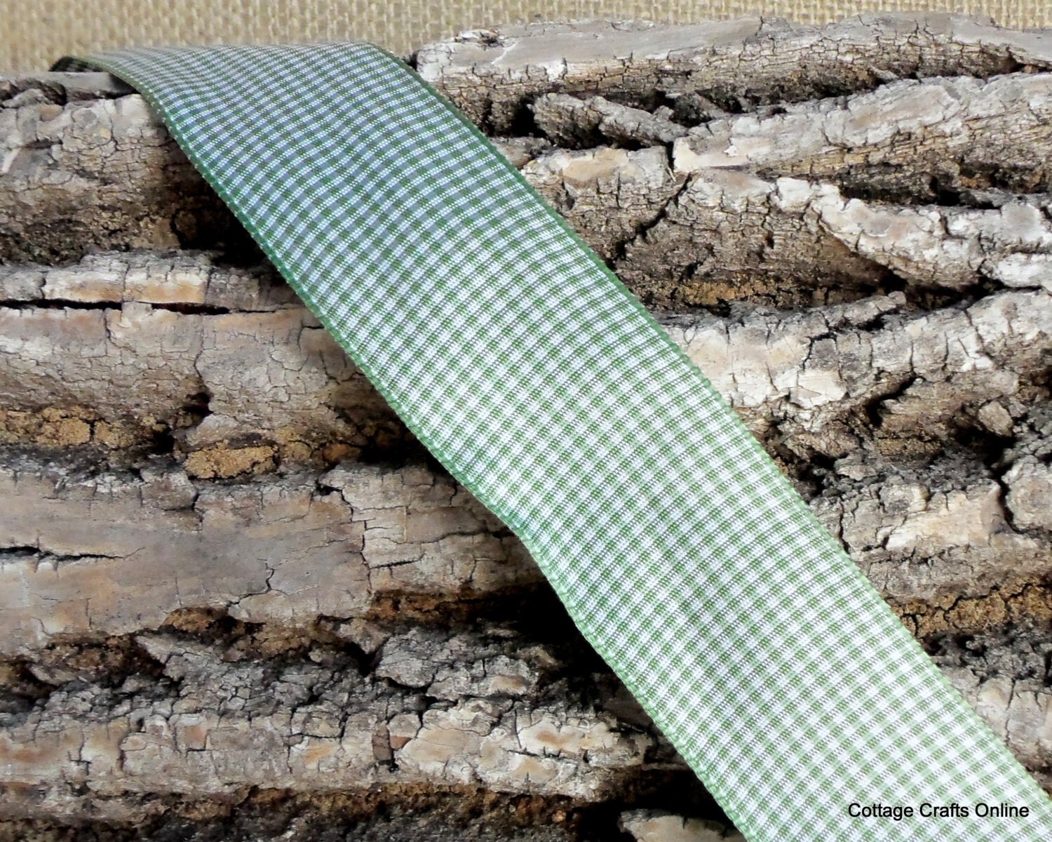 Wired Ribbon 1 1/2 Sage Green Cream Gingham Check TWO