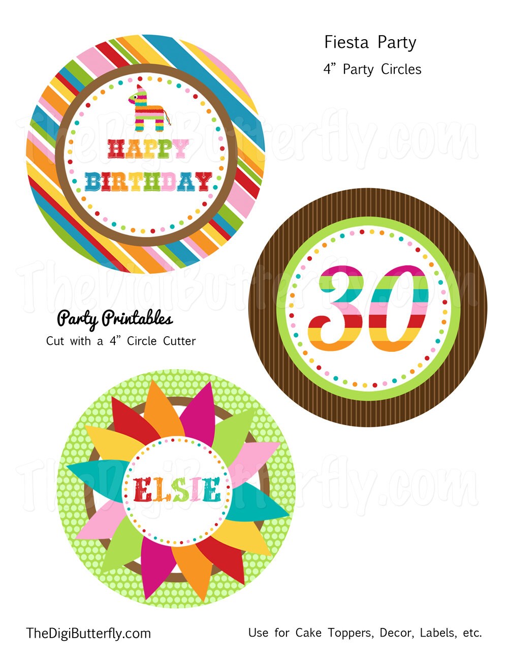 Fiesta Party Personalized 4 Party Circles DIY Party