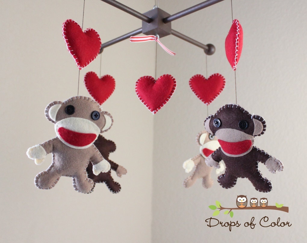 Baby Mobile Baby Crib Mobile Sock Monkey And Hearts - ðzoom baby mobile baby crib mobile sock monkey and hearts - ðzoom