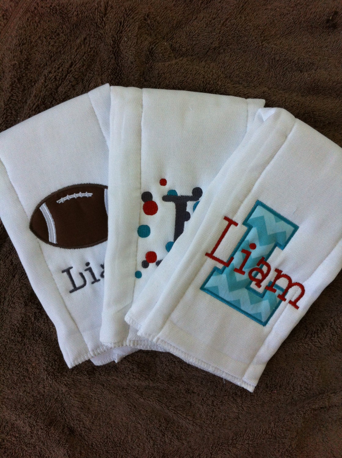 Set of 3 Personalized Burp Cloths Diaper Cloths by Rubyandoliver