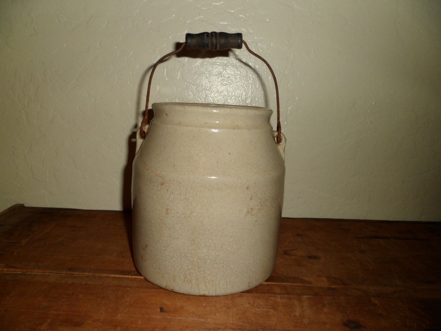 Antique Weir Stoneware Canning Crock Lid and Wire Bale Handle