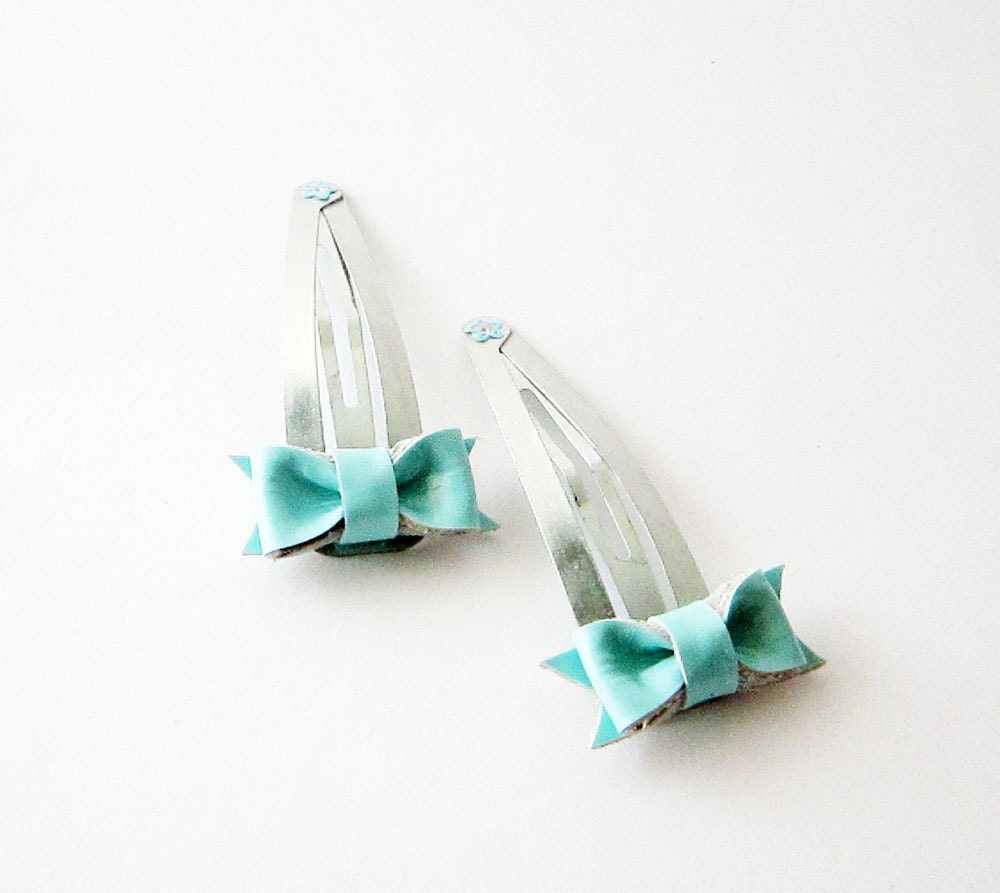 Mint blue hair bow clip toddler hair bow snap clip baby hair