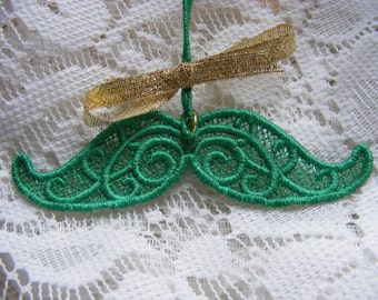 Green Lace Mustache, Christmas, St. Patrick's Day