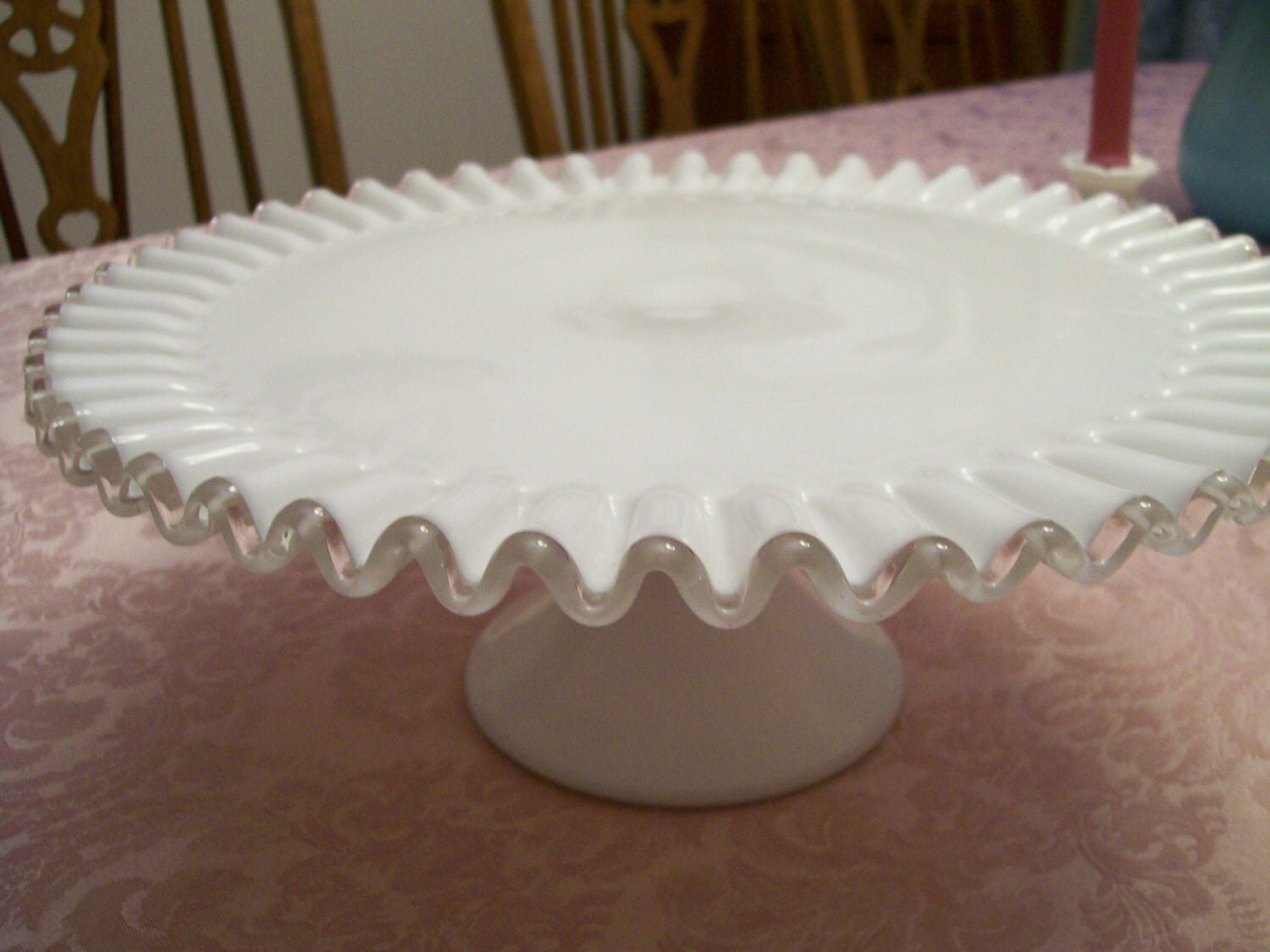Fenton Cake Plate Vintage Silver Crest Milk Glass Wedding Cake