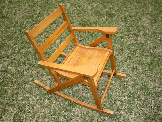 Vintage Childs Wood Folding Rocking Chair by Nevco