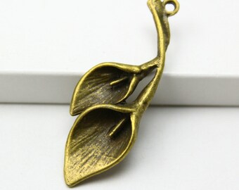 10Pcs Antique Brass calla Charm calla Pendant 37x14mm (PND305)