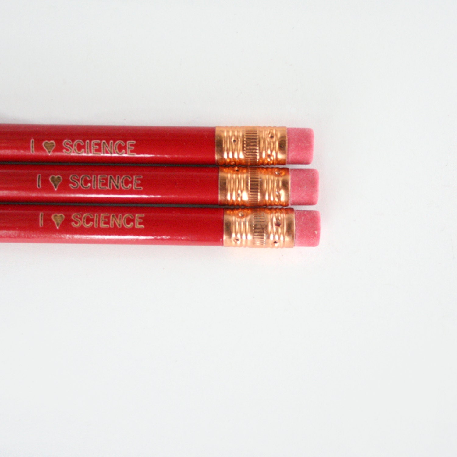 i love science engraved pencil set of 3 in red. Back to school