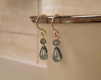 Mystic Green Quartz Earrings in Gold Delicate Beautiful Green Gem Earrings