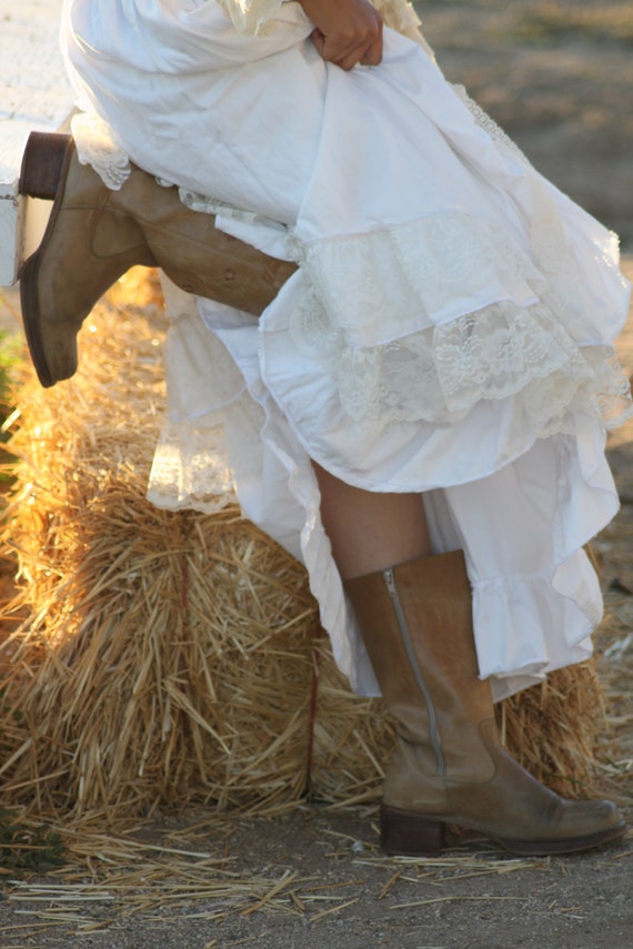 The Cowgirl Belle // Long // White, Romantic Country Western Skirt with Layers of Ruffles Lace - made to order custom