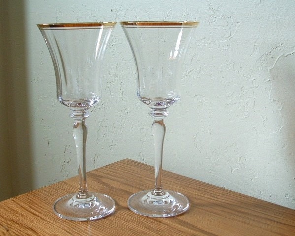 Vintage Mikasa Wine Glasses Crystal Jamestown Gold Rim Set Of