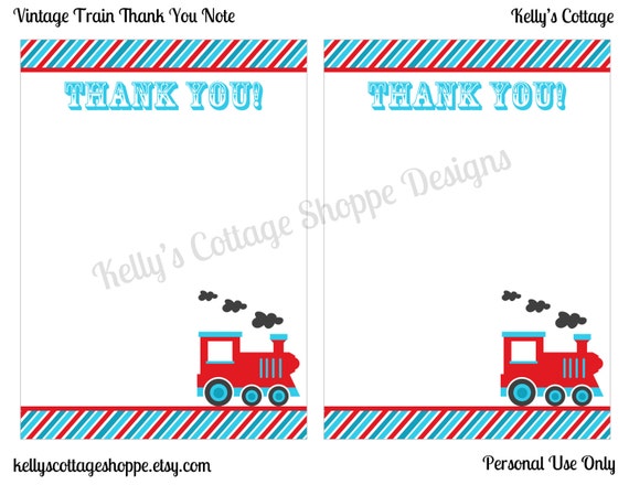 Instant Download Vintage Train Birthday Party Thank You Notes (5x7) Il_570xn
