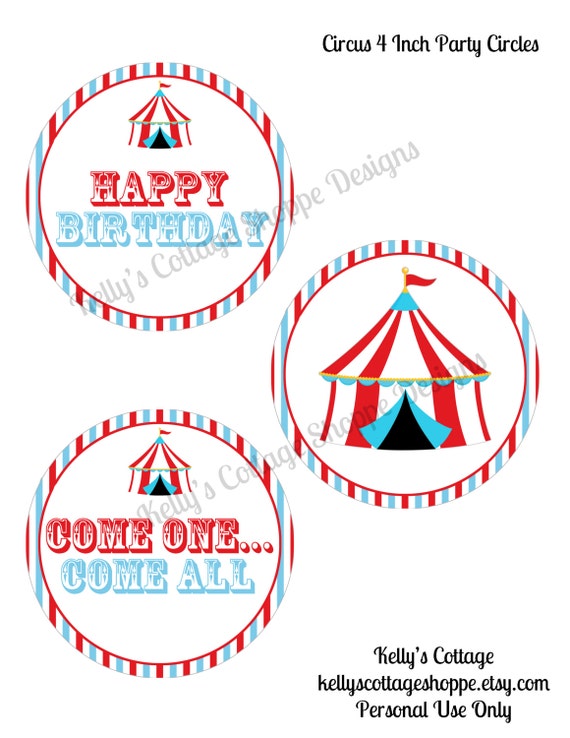 Circus Birthday 4 Inch Party Circles, Instant Download, Printable, Digital Il_570xn
