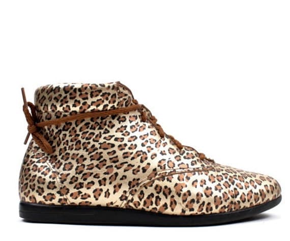1980s Vintage Leopard Print Genuine Leather High Top Sneakers