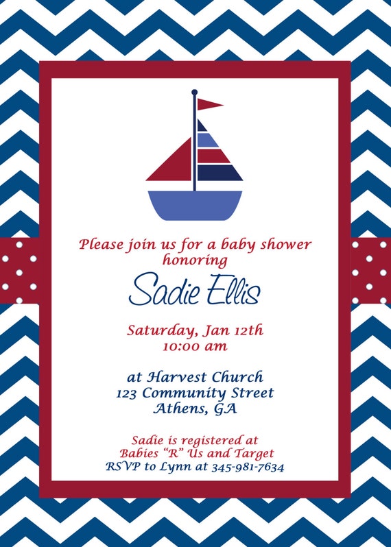 Printable Nautical Baby Shower Invitation. Sailboat Invitation. Baby ...