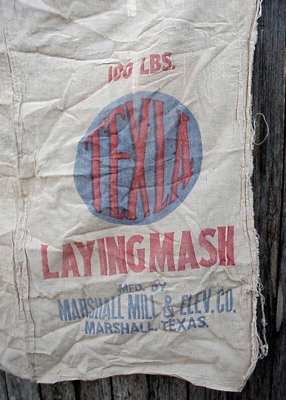 Vintage Grain Bag TEXLA Laying Mash Feedsack Primitive