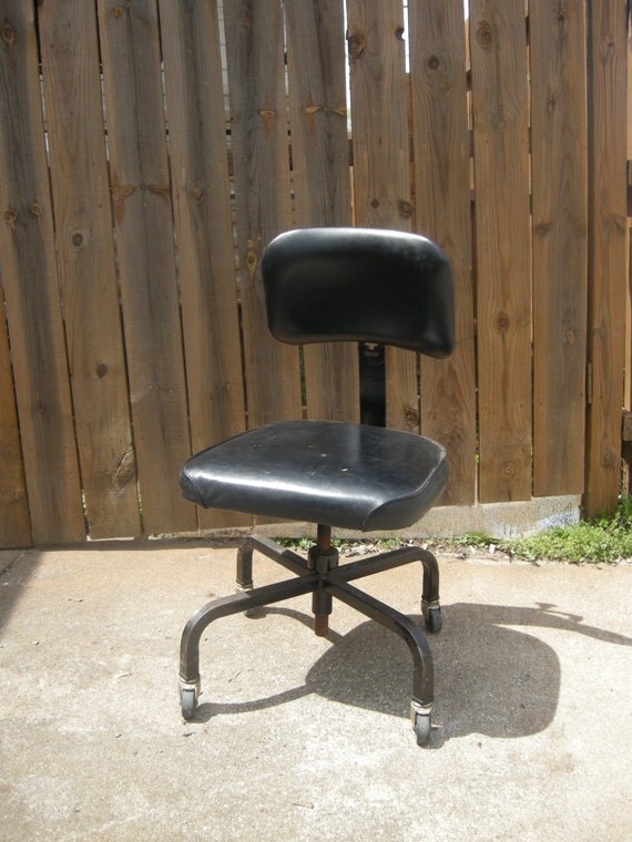 Vintage Black Vinyl Office Chair on Wheels by Delwood