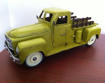 1950s Chevrolet Pickup Truck Tin Metal Car Toy Miniature - Works Vehicle Model 3100 in Green Room Decor