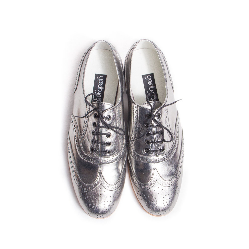 silver oxford brogue shoes FREE WORLDWIDE SHIPPING