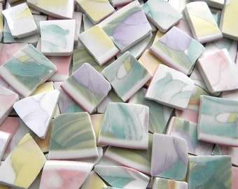 Mosaic Tiles - PASTEL FLORALS - Broken China - Recycled Plates
