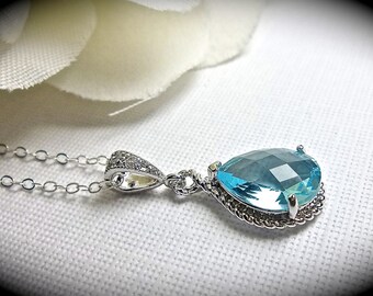 Aquamarine necklace - Sterlings Silver - Bridal Jewelry - March ...