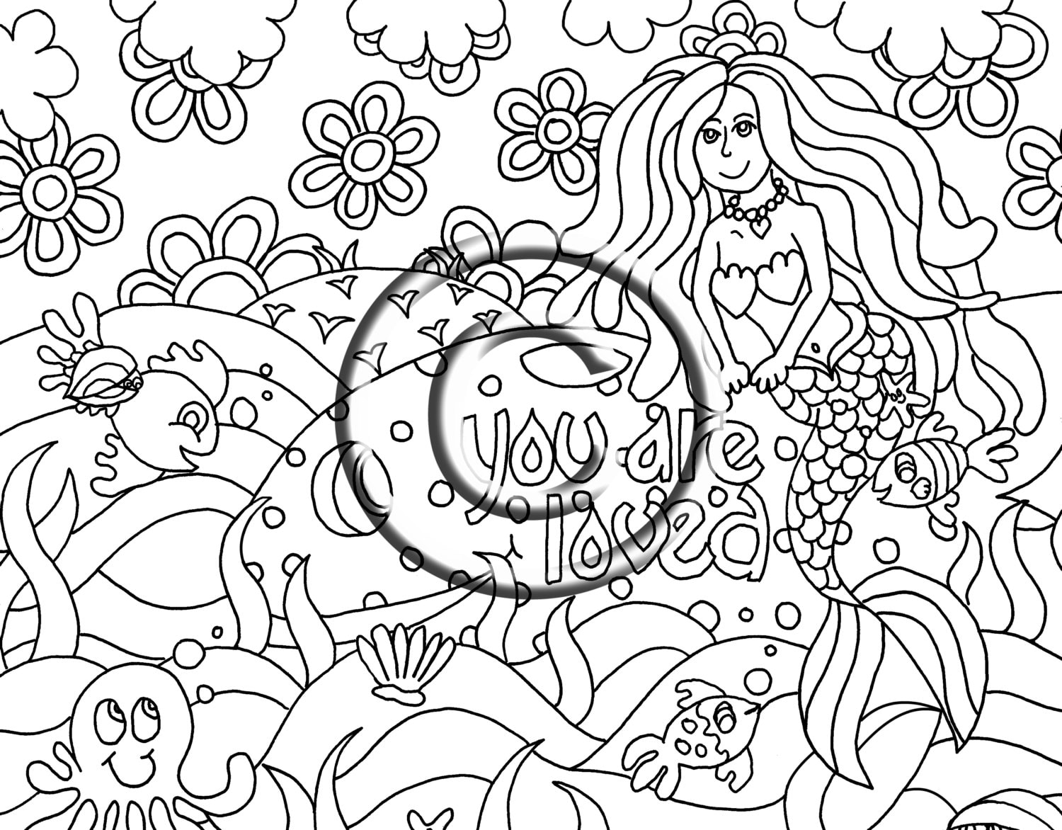 Instant PDF Digital Download Coloring Page Hand Drawn