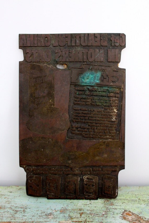 Vintage advertising printing press plate