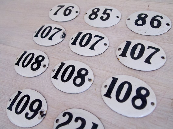 vintage black and white enamel number signs