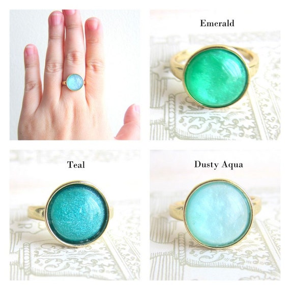 Turquoise Blue Mint Green Ring Aqua Moon Stone Inspired Modern