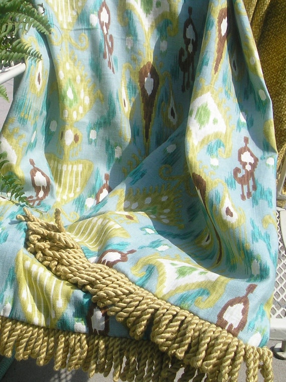 Robert Allen Khanjali Peacock Fabric Ikat Throw by AlexsAttic