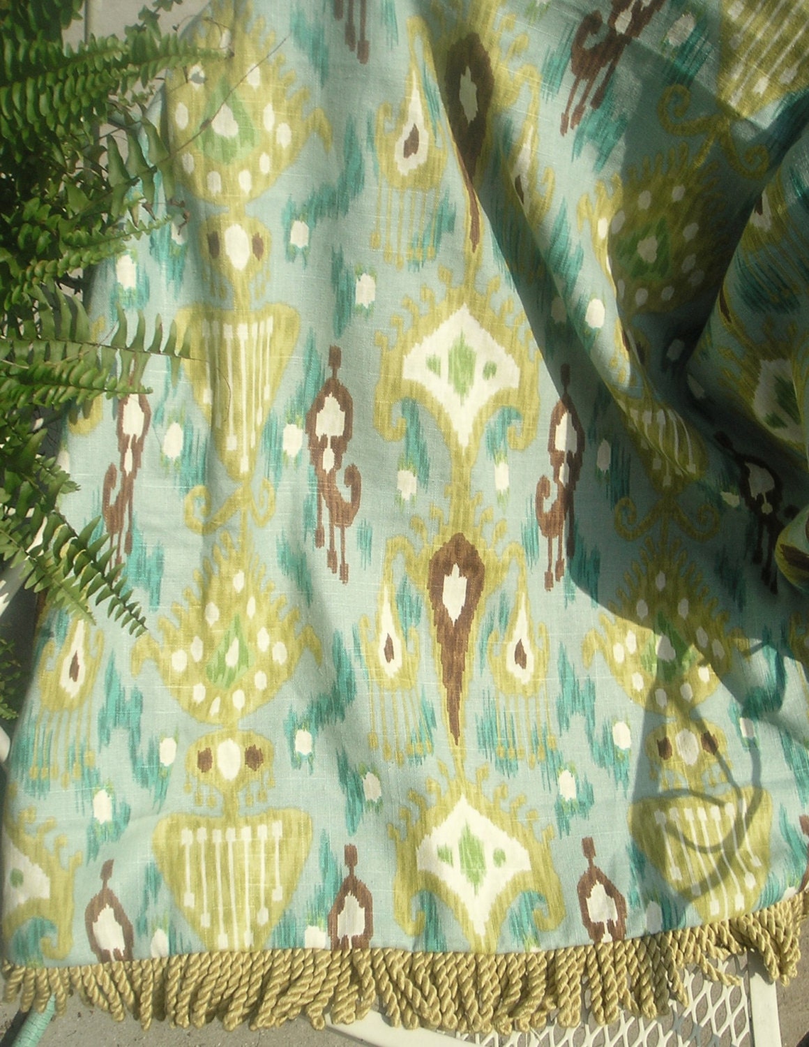 Robert Allen Khanjali Peacock Fabric Ikat Throw by AlexsAttic