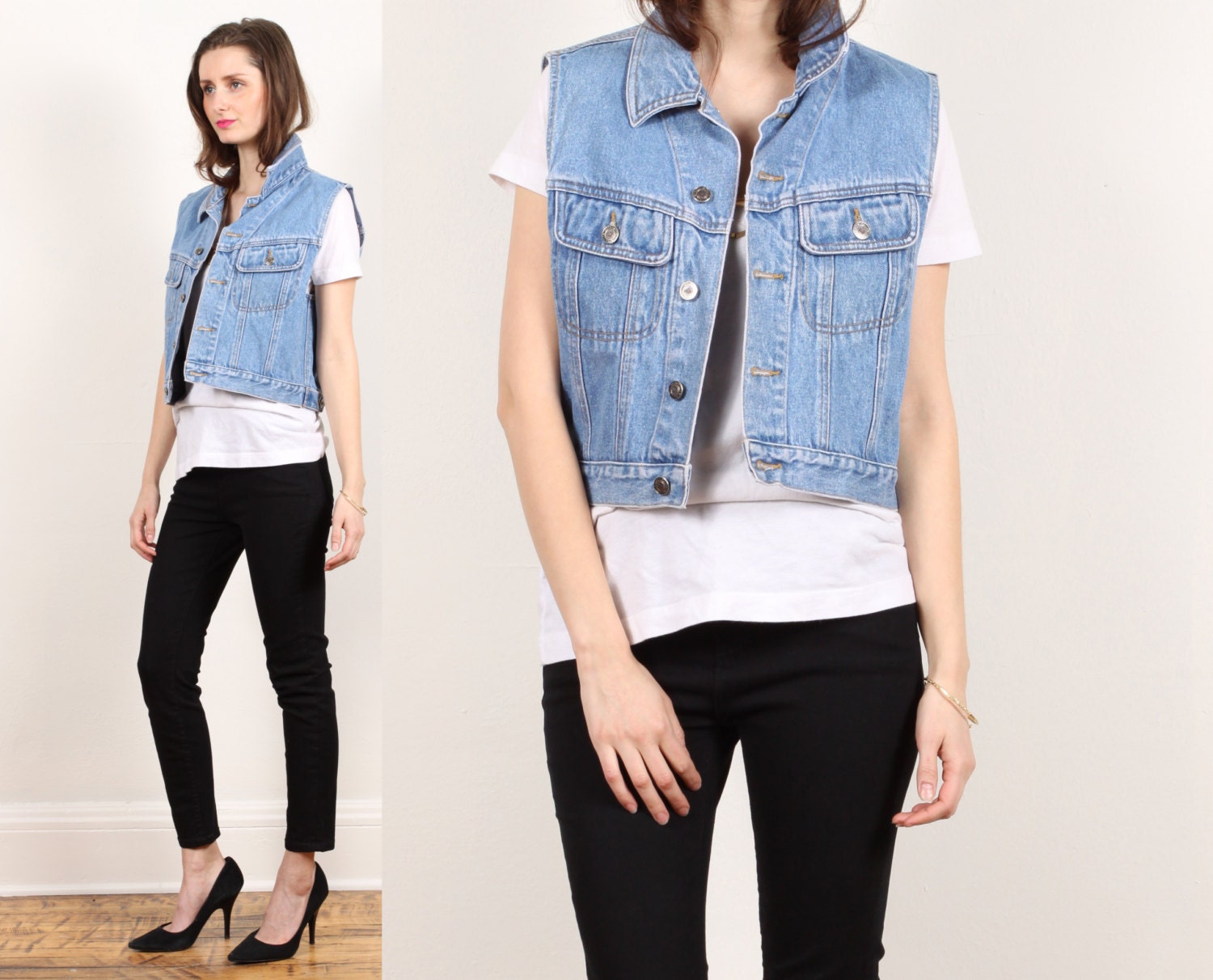 jean jacket vest // light blue denim // vintage 90s