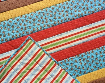 Modern Baby Quilt, Monkey Quilt, Toddler Quilt, Striped Quilt, Baby Quilt, Blue Quilt, Yellow Quilt, Brown Quilt, Red Quilt