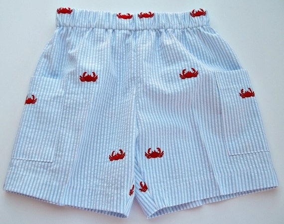 Crab Seersucker Shorts with Pockets Baby Boy Shorts by NanaBugz