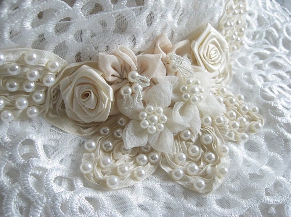 Nude Sequined Lace Collar Pearl Applique Bridal Nude Sequined Lace Collar Pearl Applique Bridal