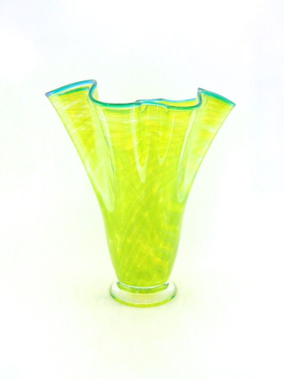 Hand Blown Art Glass Vase Bright Citron by ParadiseArtGlass