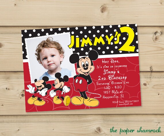Mickey Mouse, Boys Birthday Invitation, Birthday Invitation with photo Il_570xn