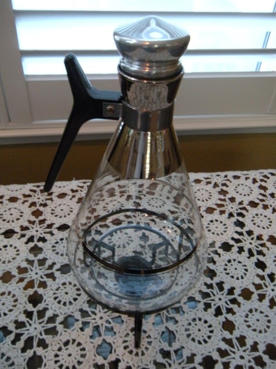 Vintage Clear Glass Coffee Carafe And Warming Stand