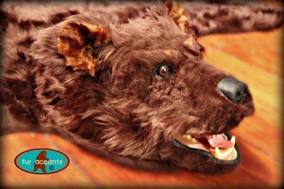 Hand Made BEAR SKIN RUG with Head Faux Fur Taxidermy