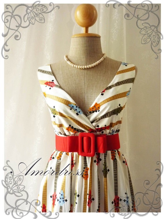 The Guitar Spring Summer Dress Vintage Inspired Retro Chic