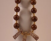 Natural Jasper Nuggets with Brown Porcelain Beads and Gold-plated Spacer Beads and Chain Necklace